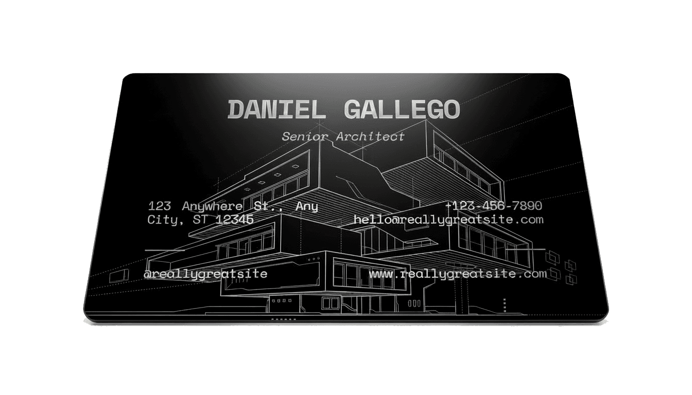 Matte black laser-engraved metal business card